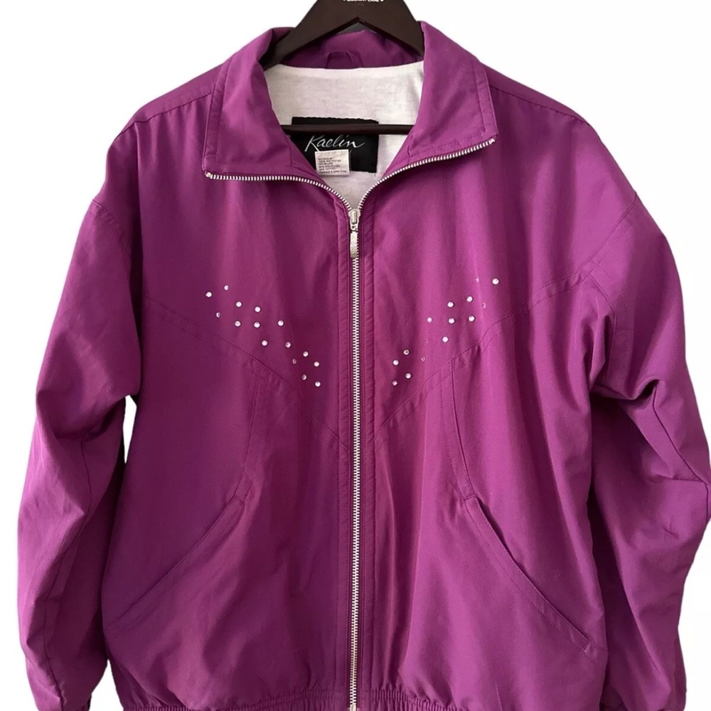 Kali Purple Bomber Jacket with Decorative Chest Design